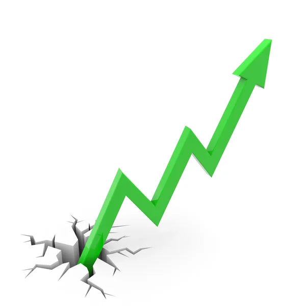 Grön pil kommer av spruckna marken. framgång business metap — Stockfoto