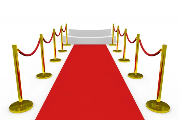 Staircase with red carpet on white background. — Stock Photo, Image