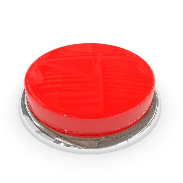 Vermelho redondo botão 3d em branco com anel cromado . — Fotografia de Stock