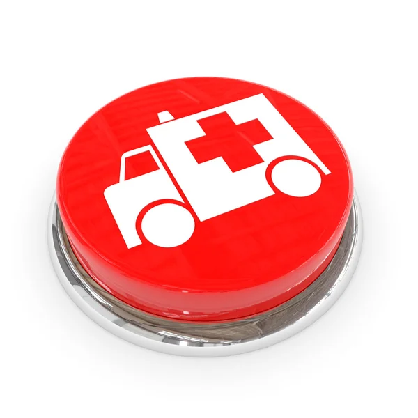 Röd rund knapp med vita ambulans bil. — Stockfoto