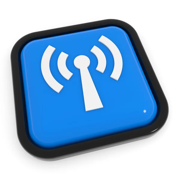 Niebieski przycisk z anteny wifi. — Zdjęcie stockowe