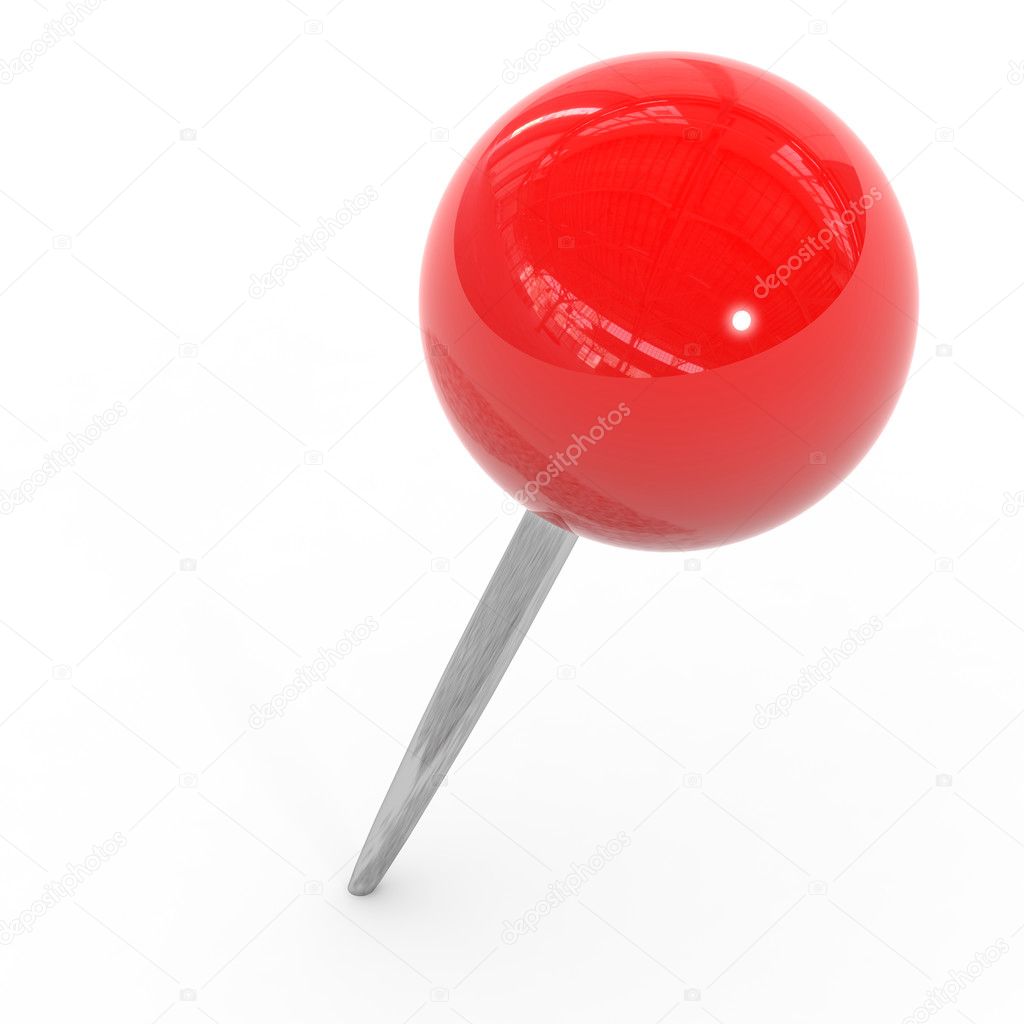 Red pushpin on a white background.