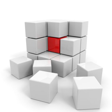 Assembled white cube with red core. clipart