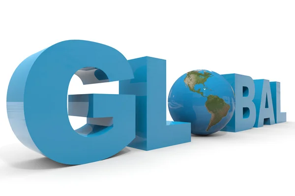 Testo 3d di GLOBAL. Terra globo sostituzione lettera O . — Foto Stock