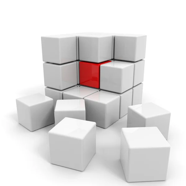 Cubo branco montado com núcleo vermelho . — Fotografia de Stock