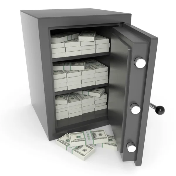 Öppna bank kassaskåp med dollar inuti. — Stockfoto
