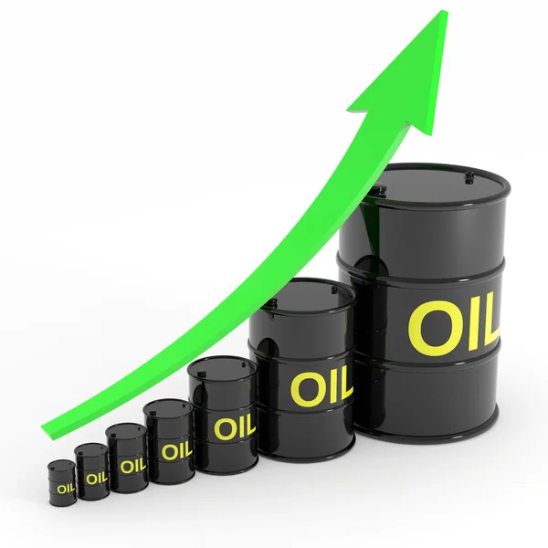 上昇の石油バレルのグラフ. — ストック写真