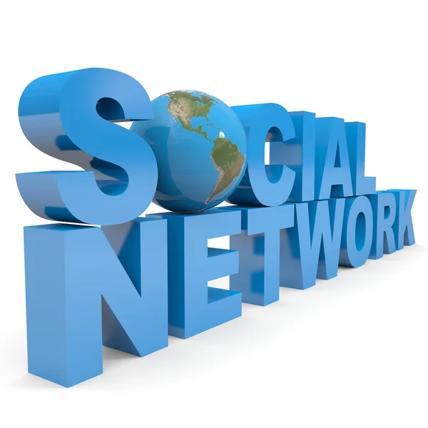 Social Network 3d text. Earth globe replacing letter O. — Stock Photo, Image