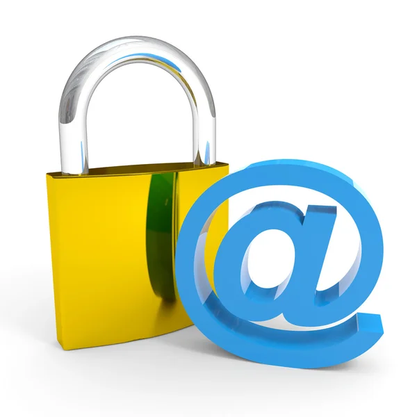Vorhängeschloss und E-Mail-Zeichen. Sicherheitskonzept für Internet. Stockbild