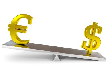 dolar ve euro işaretler bir ölçekte. oluşturulan bilgisayar görüntü.