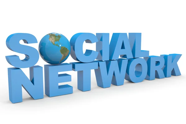 Sociala nätverk 3d text. jorden världen ersätter bokstaven o. — Stockfoto
