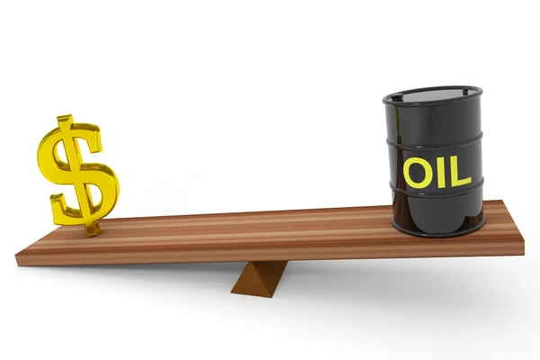 Barril de petróleo y el dólar cantan en una balanza . — Foto de Stock