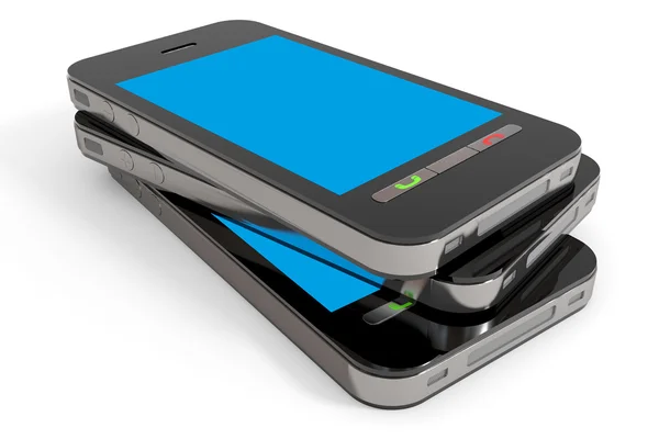 Drie smartphones met blauw scherm. — Stockfoto