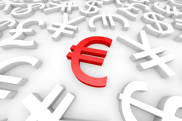 Başka bir para birimi işaretleri kırmızı euro simgesi. — Stok fotoğraf