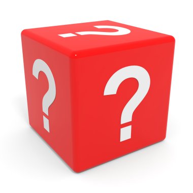 Red cube with question mark. clipart