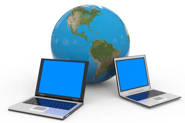 Twee laptops en globe earth. — Stockfoto