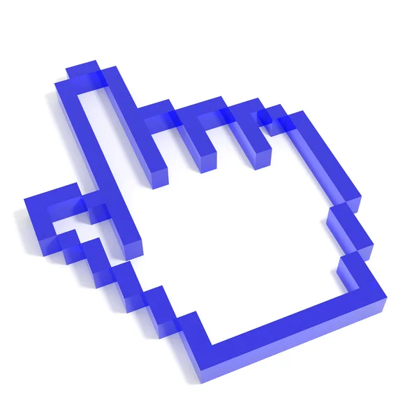 3D-Handcursor aus blauem Glas. — Stockfoto