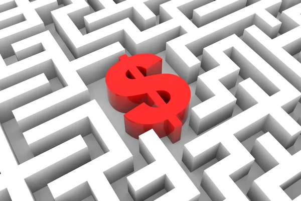 Segno di dollaro rosso nel labirinto . — Foto Stock
