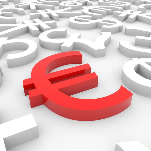 Röd eurotecknet runt en annan valuta tecken. — Stockfoto