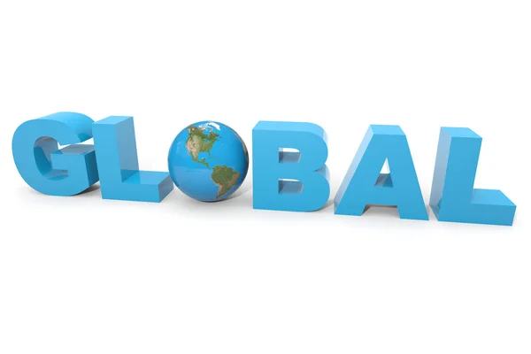 GLOBAL 3d текст. Земний глобус замінює літеру O . — стокове фото