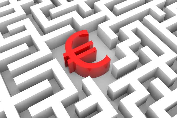 Assinatura vermelha do euro no labirinto . Fotos De Bancos De Imagens