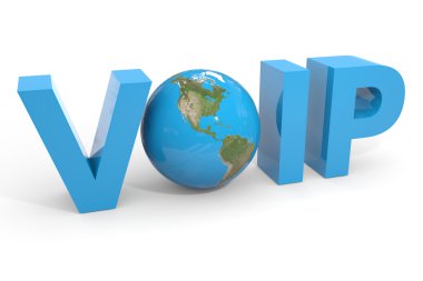 VOIP 3d text. Earth globe replacing O letter. clipart