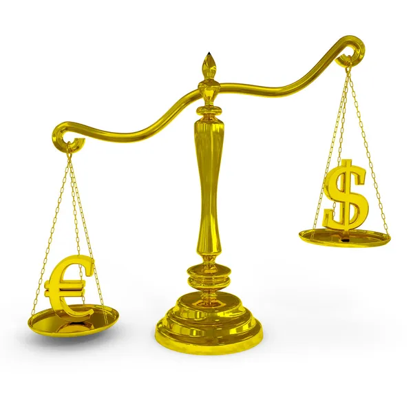 Dollarn och euron tecken på en skalor. — Stockfoto