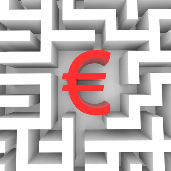 Röd eurotecknet i labyrinten. — Stockfoto
