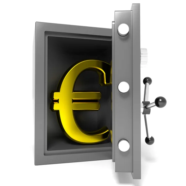 Cofre de banco aberto com sinal de ouro euro dentro . — Fotografia de Stock