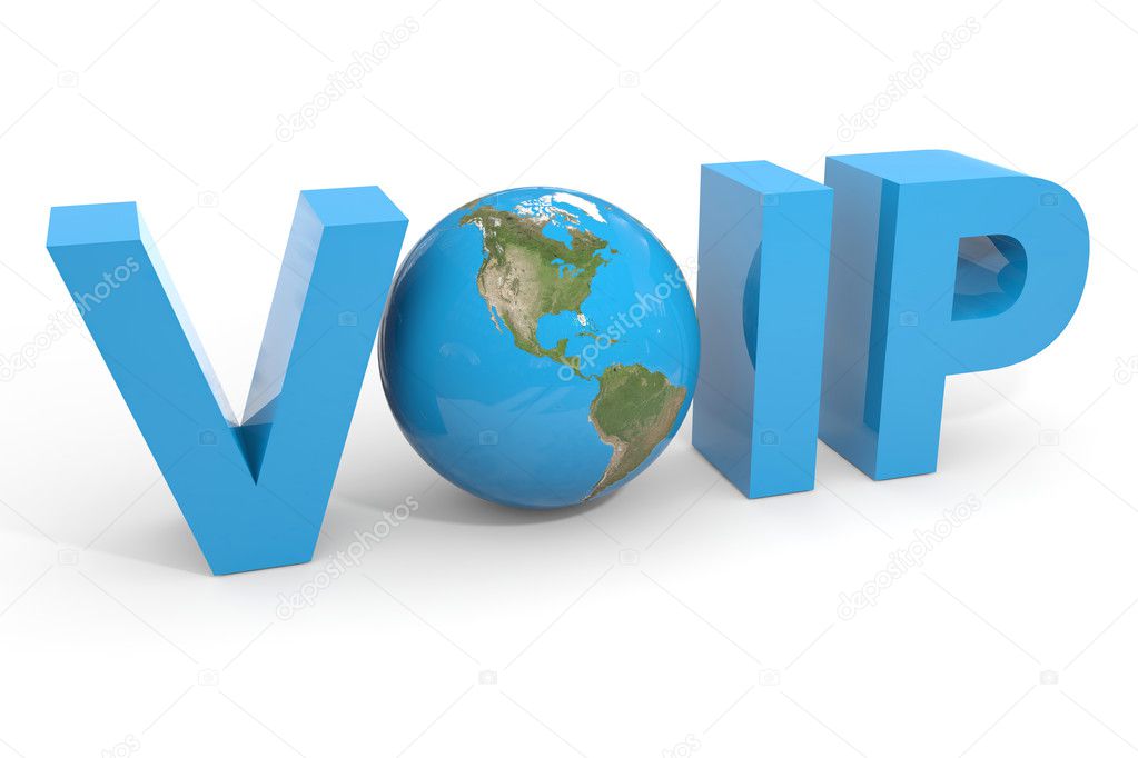 VOIP 3d text. Earth globe replacing O letter.