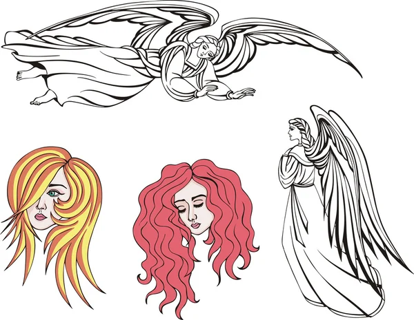 Ангелы и девушки — стоковый вектор