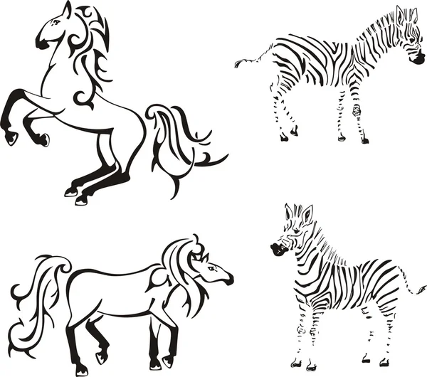 Paarden en Zebra 's — Stockvector