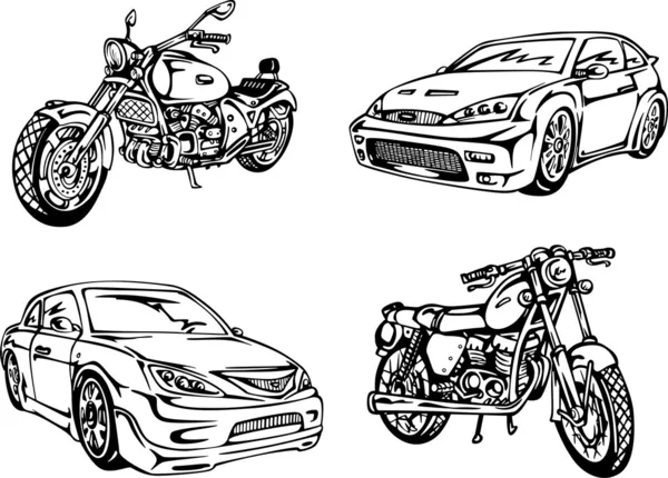 汽车和摩托车 — 图库矢量图片