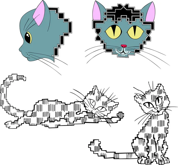 Pixelated stylized cats — Stock Vector