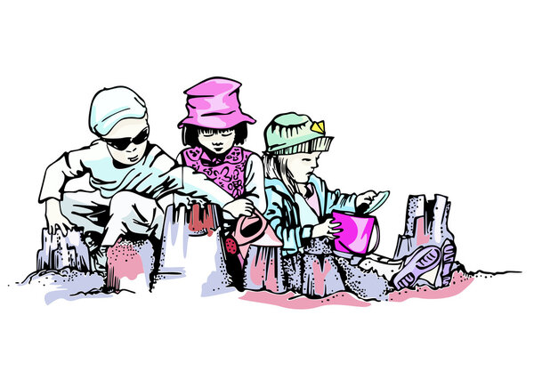 Kids build sand castle