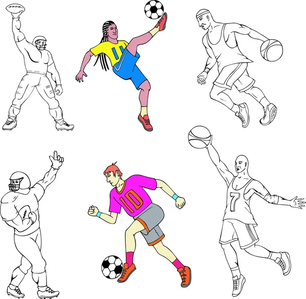Спортивные игроки с мячами — стоковый вектор