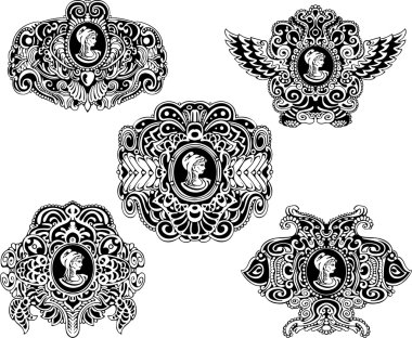 Set of decorative antique cameos clipart