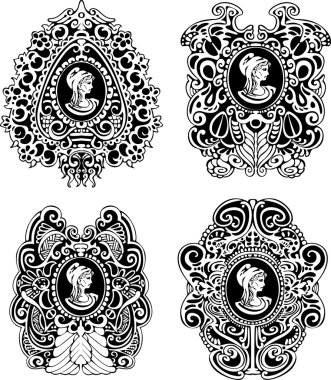 Set of decorative antique cameos clipart