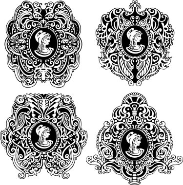 Set of decorative antique cameos clipart