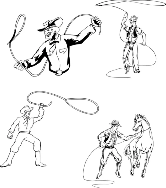 Cowboys avec lasso — Image vectorielle