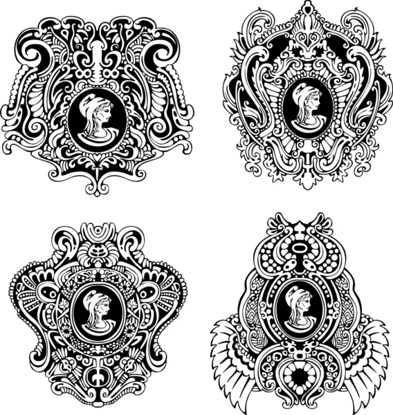 Set of decorative antique cameos — Stock Vector