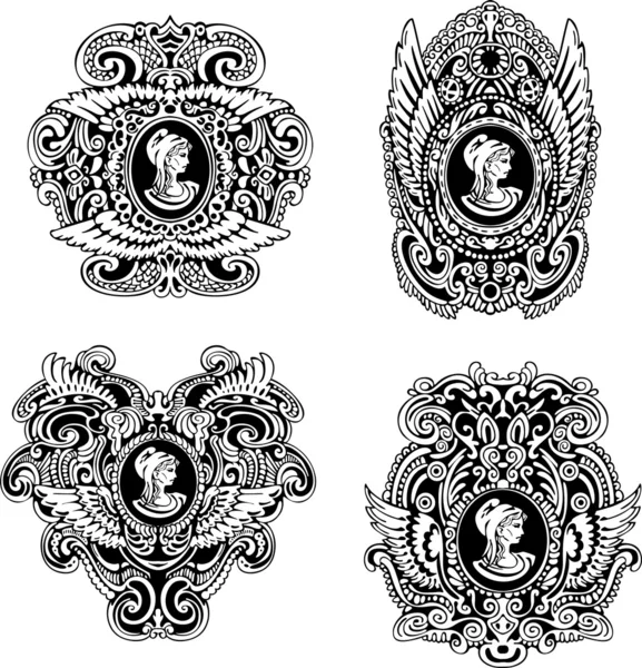 Set of decorative antique cameos — Stock Vector