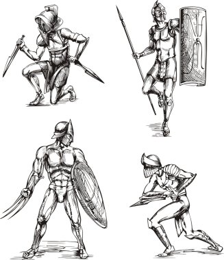 Ancient Gladiator Sketches clipart
