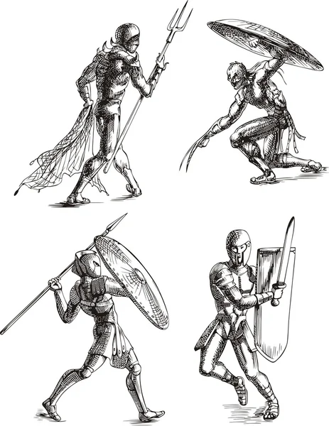Bosquejos de gladiadores antiguos — Archivo Imágenes Vectoriales
