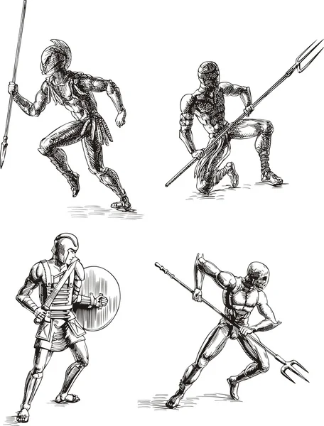 古代の剣闘士のスケッチ — ストックベクタ
