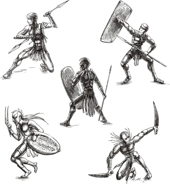 Древние гладиаторские эскизы — стоковый вектор