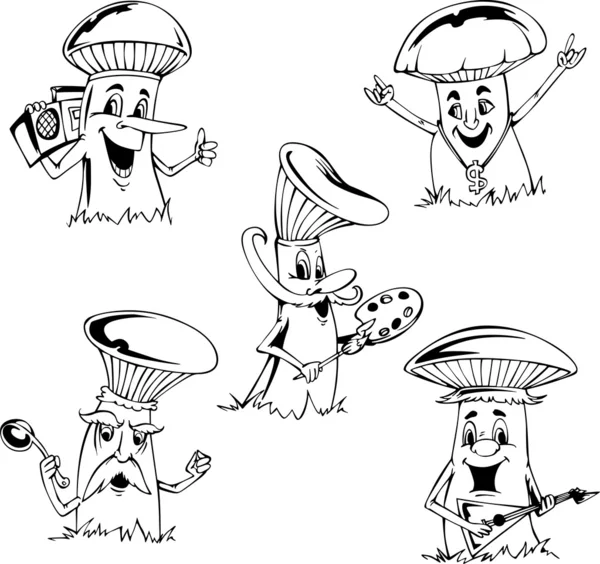 Cartoni animati di funghi — Vettoriale Stock