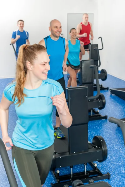 Fitness treadmill woman enjoy group class — Stock Photo, Image