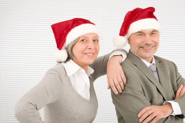 Christmas hat senior businesspeople smile together — Stock Photo, Image