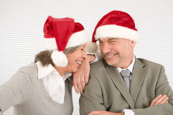 Christmas hat senior businesspeople laugh together — Stock Photo, Image